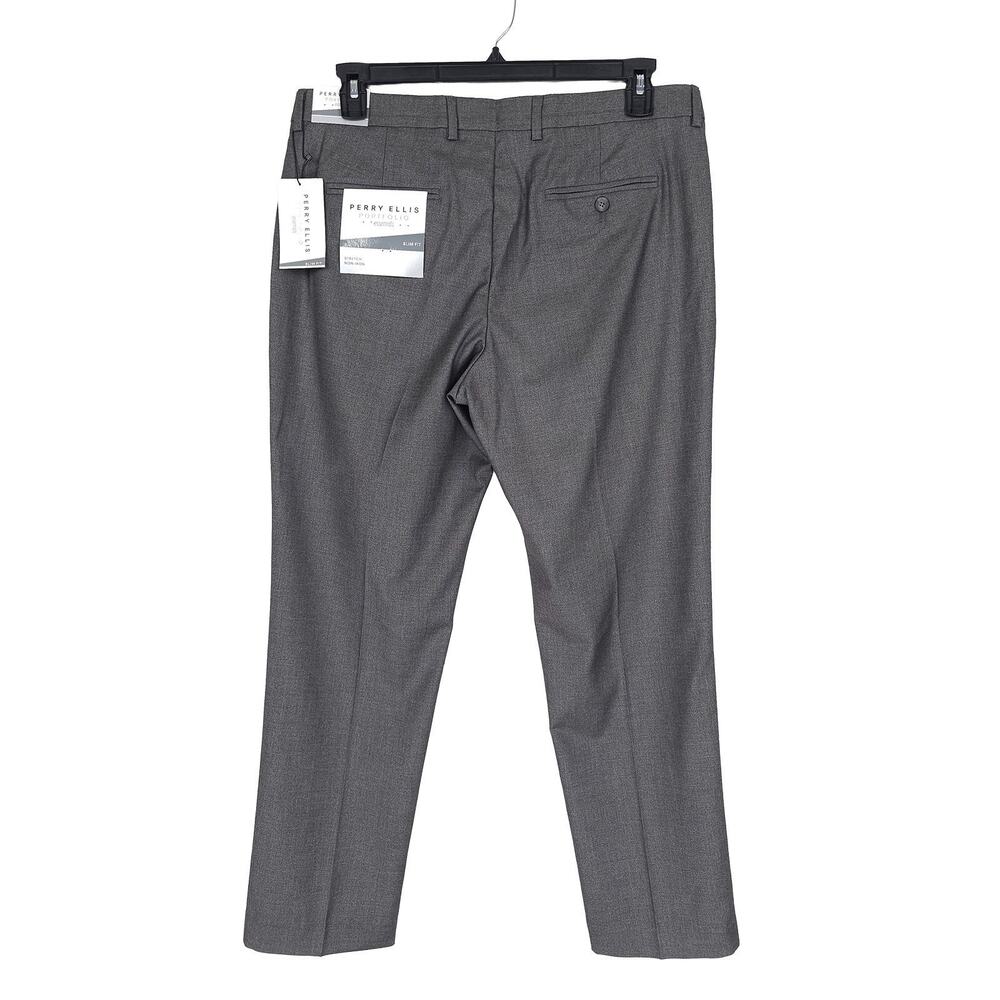 Perry Ellis Mens Slim Fit Dress Pants 36x29 Alloy Grey Solid Stretch Micro Twill - Picture 6 of 13